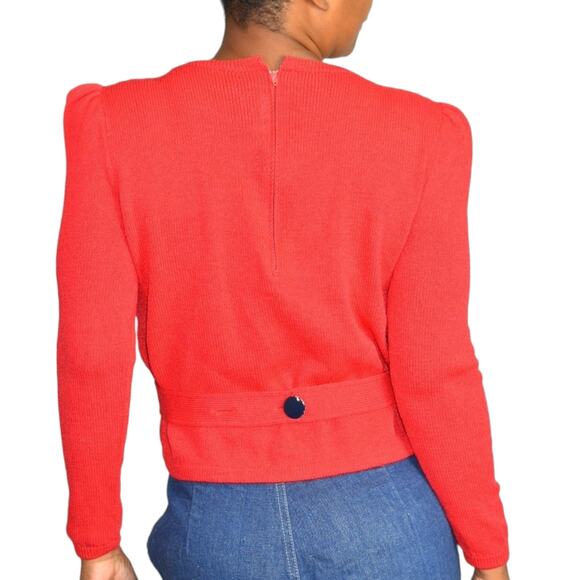 Vintage St John Top Red Sweater Santana Knit Puff Sleeve 80s Marie Gray Size 4 - Picture 10 of 16